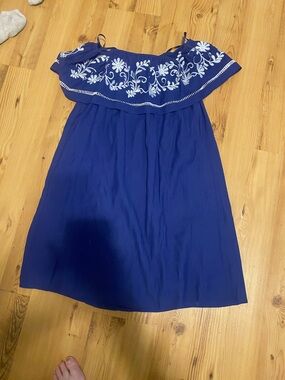 Altar'd State Royal Blue Off-Shoulder Embroidered Midi Dress